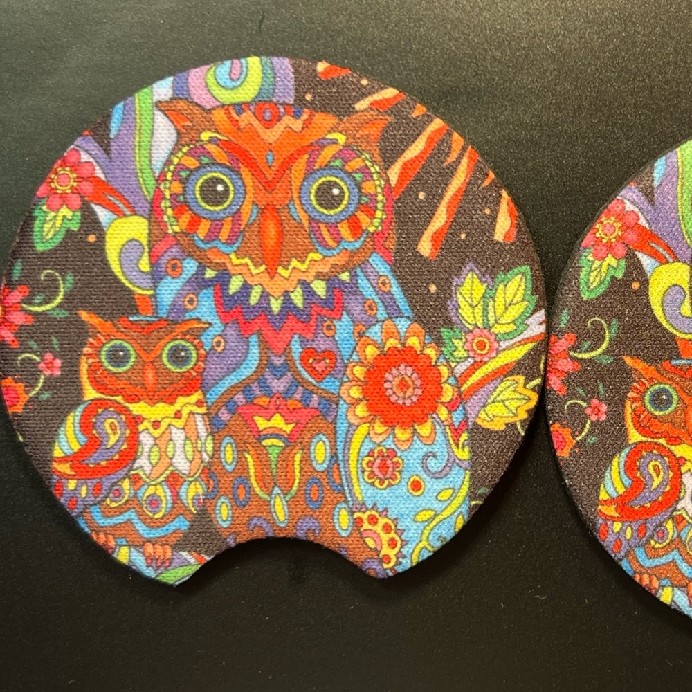 Owls Multicolored Car Cup Holder Coasters New